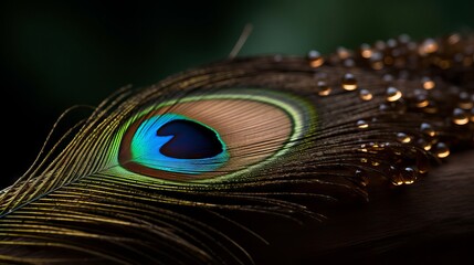 Obraz premium peacock feather close up by generative ai