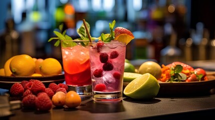 Selection of colorful mocktails. Non-alcoholic beverages, designed to mimic the flavors and presentation of cocktails. Generative AI