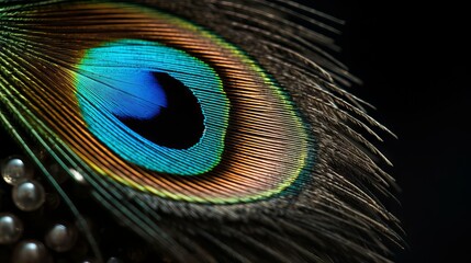 Fototapeta premium peacock feather close up by generative ai
