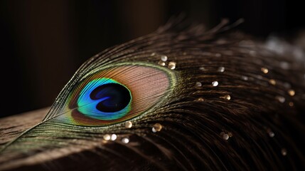peacock feather close up by generative ai