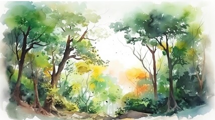 a beautiful picture of a forest painted with watercolors