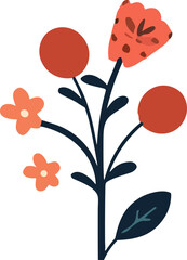 Floral vector set with flat doodle-style abstract flowers and leaves. Collection of hand drawn sketch style flowers