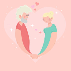 Love, Man, Woman, Heart, Little stars, Circles, Light pink background