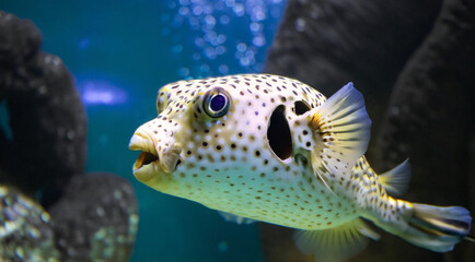 Obraz premium macro close up view of porcupine pufferfish. marine fish