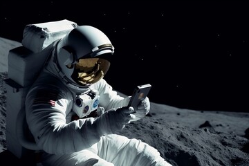 Astronaut Utilizing Mobile Device in Space - Connectivity Beyond Earth, Generative AI