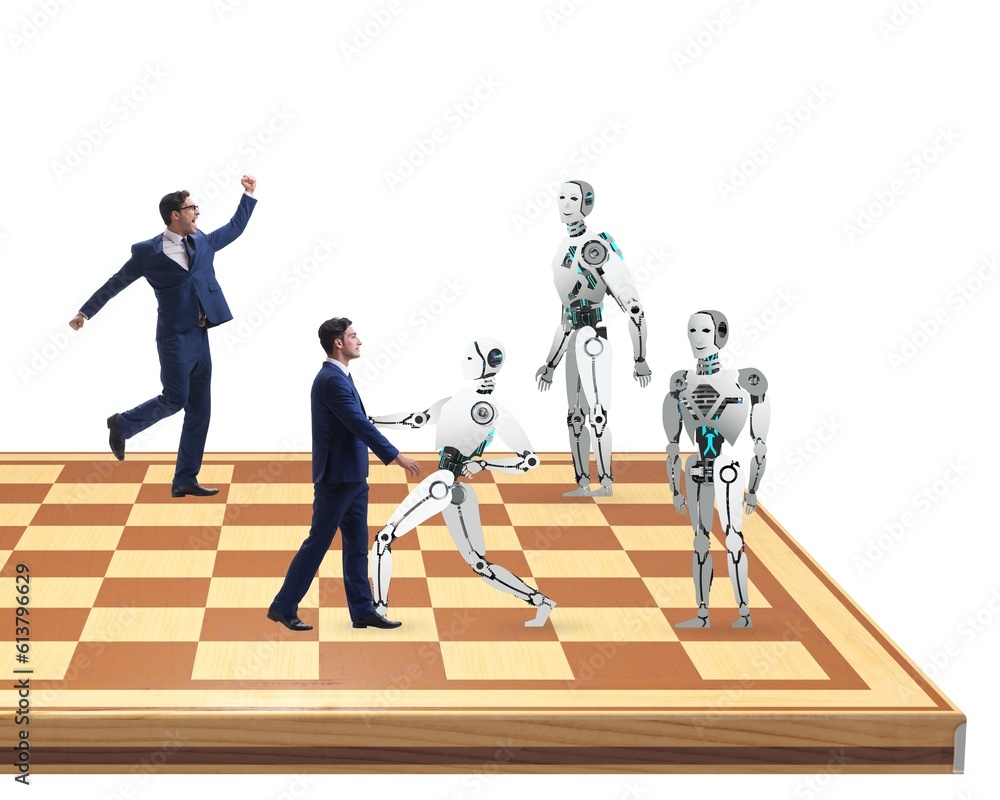 Poster concept of rivalry between robots and humans