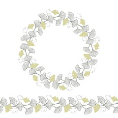 Ginkgo biloba wreath circle frame for card or invite
