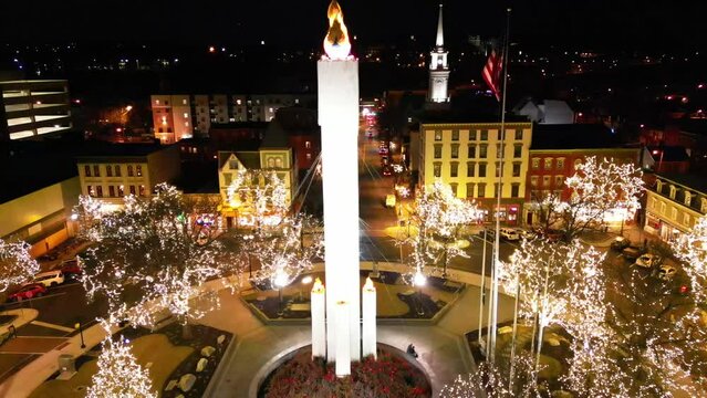 Aerial Night View of the Soldiers and Sailors Monument in Easton, PA