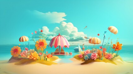 Summer Colorful Beach Wallpaper Background. Generative ai