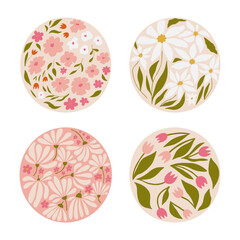 Modern floral posters with flowers. Abstract art. 