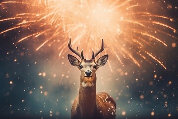 jubilant Deer Celebrating New Year - Festive Joy and Playful Antics Generative AI