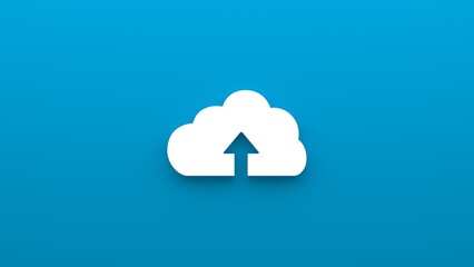 Minimalistic icon for uploading to the cloud, cloud storage. 3d rendering of a flat icon on a blue background.