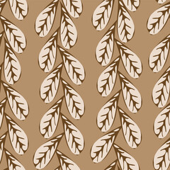 A beige leafy stripes seamless vector pattern