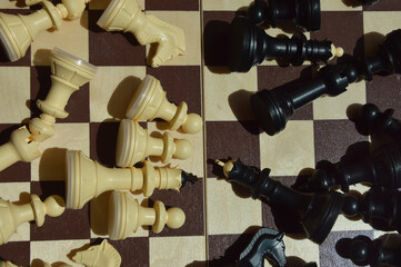 a chessboard. board intellectual game. the finished batch. chess pieces. background for the design.