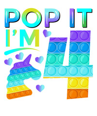 Four Pop It I'm 4 Cute Unicorn Birthday Fidget