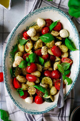 Italian Caprese salad with gnocchi and vegetables.. .style rustic