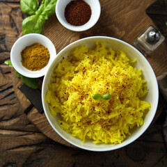 Homemade rice with saffron and pepper
