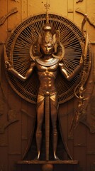 Ancient Egyptian Sun God Ra with Golden Disk Above His Head. Generative ai