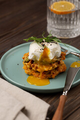 Sweet potato waffles with avocado and poached egg