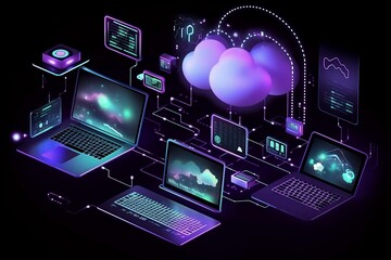 laptop with map. cloud technologies. 