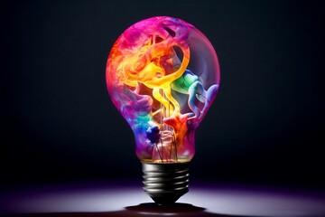 Vibrant Illuminated Concept: Lightbulb Made of Colors. Generative AI