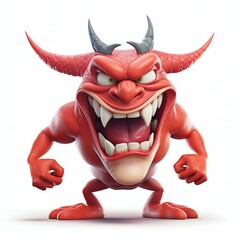 Angry Red Devilfish Superhero Cartoon Character with Horns on White Background. Generative ai