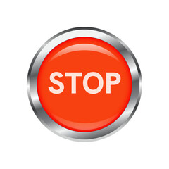 Stop red circle glossy web icon on white background. Vector illustration EPS 10.