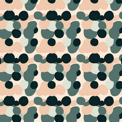 seamless green, white, black and peach pattern with dots