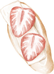 Toast with fruits isolated on white watercolour illustration