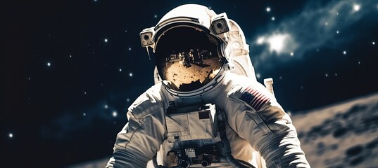 American astronaut at earth outer space. Generative AI technology.