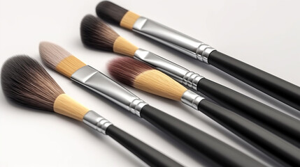 Fototapeta premium makeup brush set top view. Generative Ai. 
