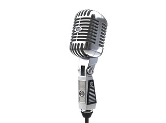 Fototapeta premium Old microphone isolated on white background. Generative AI