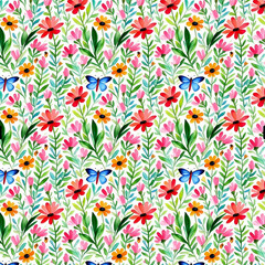 seamless pattern with flowers and butterflies