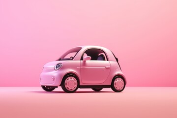 small pink car concept on pink background, female car, cute car, toy car