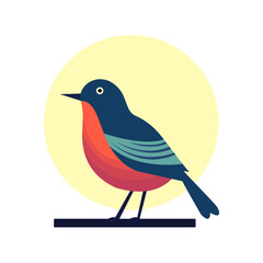 colorful canary sitting on tree branch with yellow shape background vector illustration art