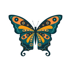 Butterfly with colorful print, isolated on white background vector illustration art