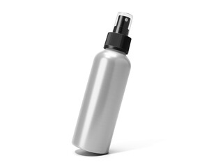 Aluminum Cosmetic Spray Bottle packaging isolated on transparent background, prepared for mockup, 3D render.