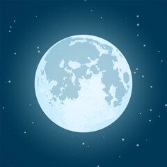 Full moon with star at dark night sky vector background. 