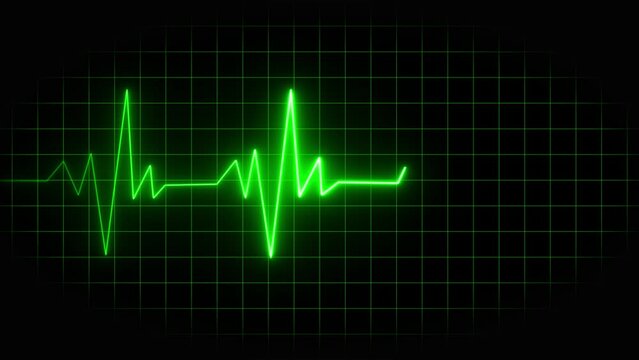Heartbeat Monitor EKG Cardiogram Loopable. Heartbeat green color line ECG monitor. Neon effect heartbeat line seamless looping video.  Cardiogram icon. 4K Video motion graphic animation.