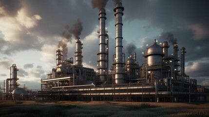 Oil refinery working at full capacity.Image ai generate. Generative AI