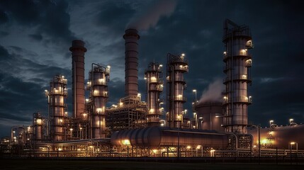 Oil refinery working at full capacity.Image ai generate. Generative AI