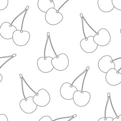 Seamless Pattern with Cute Cherries. Trendy Cartoon Texture.  Vector Illustration Coloring Book Page