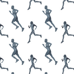 Sports at sunrise pattern.Running.Gymnastics.Morning gym.Watercolor silhouette sport isolated on white background.