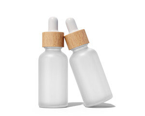 Blank Clear white amber dropper bottle packaging isolated on transparent background, prepared for mockup, 3D render.