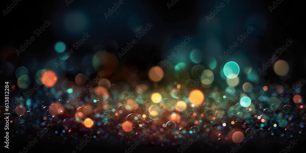 Poster background of abstract bokeh , bokeh of lights on dark background , created with generative ai techn
