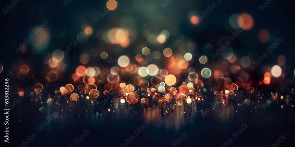 Poster background of abstract bokeh , bokeh of lights on dark background , created with generative ai techn