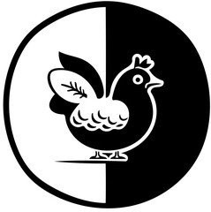 Black and white vector illustration of a hen, logo design of a hen