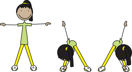 Happy kid exercises - alternate toe touching