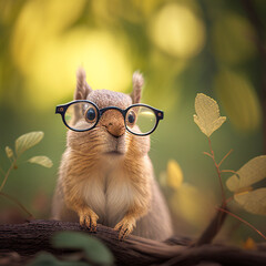 squirrel wearing eyeglasses created with generative Ai technology.