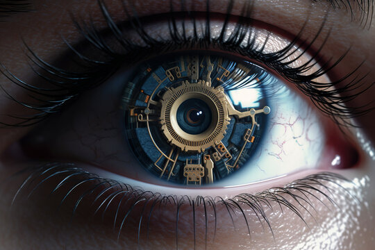 Eye cyber circuit future technology concept background. Created with Generative AI